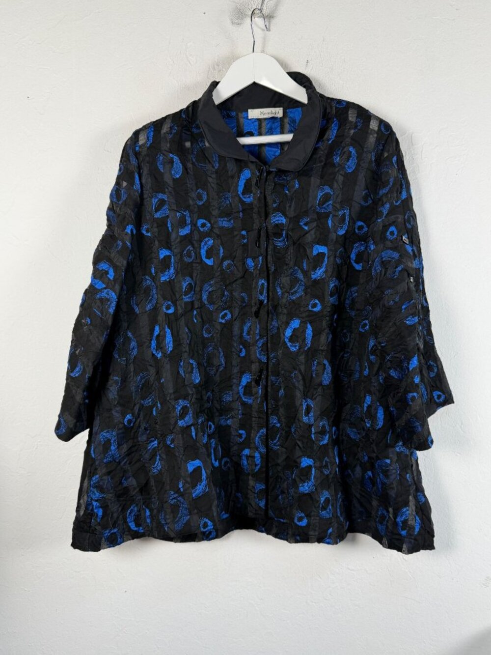 Moonlight Sheer Black Blue Textured Jacquard Kimono Jacket Blouse Lagenlook Art